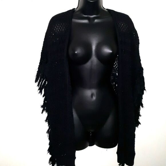Soho New York sweater/cardigan crochet w/ fringe edges - Picture 1 of 4